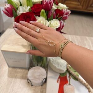 Gold hand chain bracelet with evil eye/Hamsa